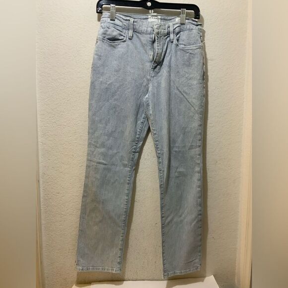 FRAME Le High Straight Jeans White and Blue Pinstripes Size 28 - Picture 1 of 7